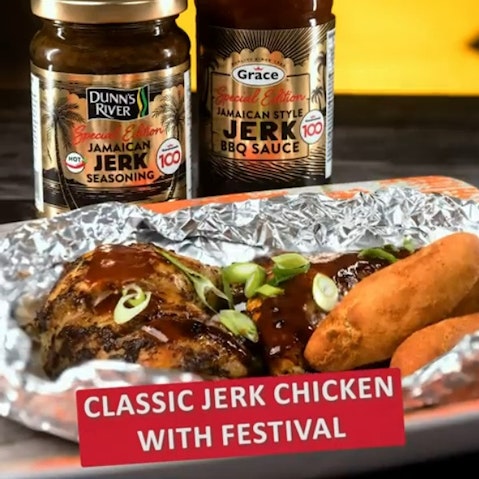 RECIPE IMAGE Classic Jerk Chicken with Festival with product packs